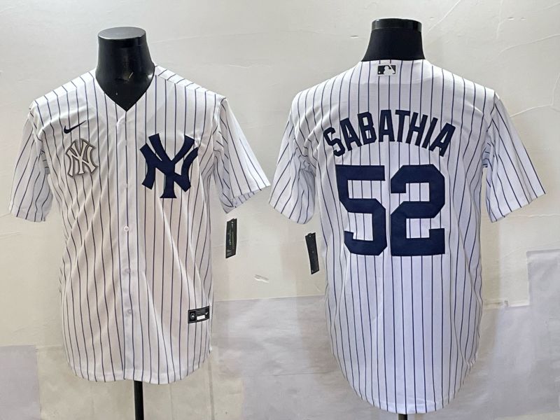 Men New York Yankees #52 Sabathia White Stripe Nike MLB 2025 Jersey 011->new york yankees->MLB Jersey